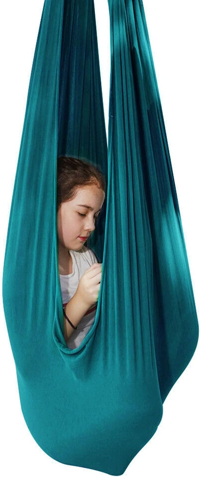 Sensory Swing for adults Indoor kids Therapy Swing Adjustable Calming Snuggle Hammock durable soft strong fabric swing Great for Sensory Integration stimulation ( Color : Dark green , Size : 1M x 2.8M
