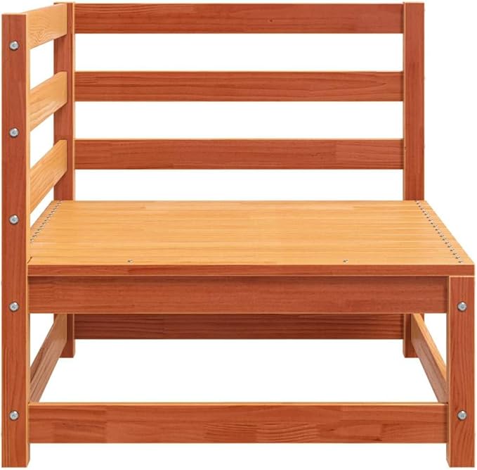 Rustic Outdoor Sectional Sofa Single Seat Module, 27.6x27.6x26.4 in Solid Waxed Pine Wood, Stackable Modular Couch for Patio Balcony Backyard Conversation Set