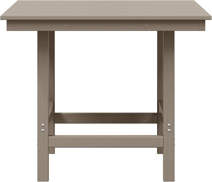 WestinTrends Ashore Outdoor HDPE 36" Square Patio Dining Table with Umbrella Hole, Weathered Wood