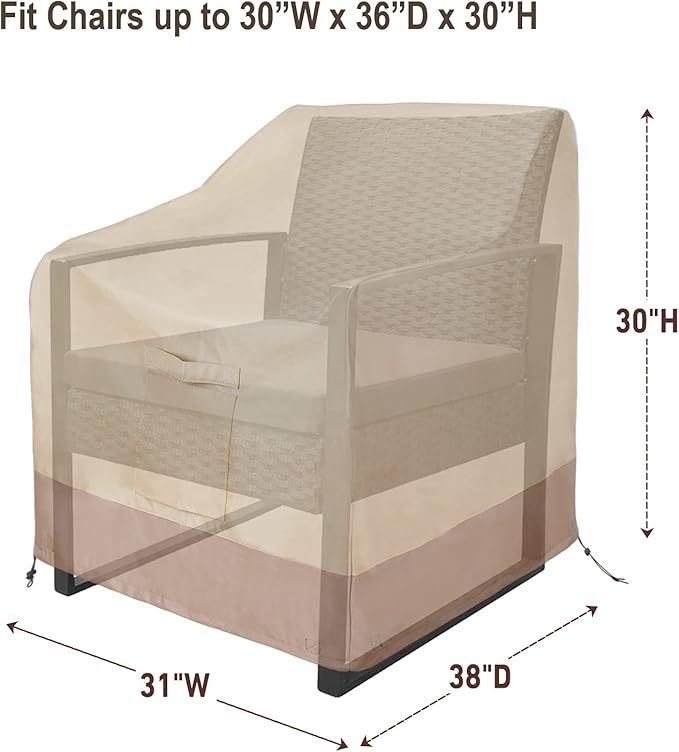 Patio Chair Cover, Heavy Duty Waterproof Outdoor Deep Seat Cover, All Weather Protect Lawn Patio Furniture Cover, 2 Pack, Medium-38inch, Beige & Brown