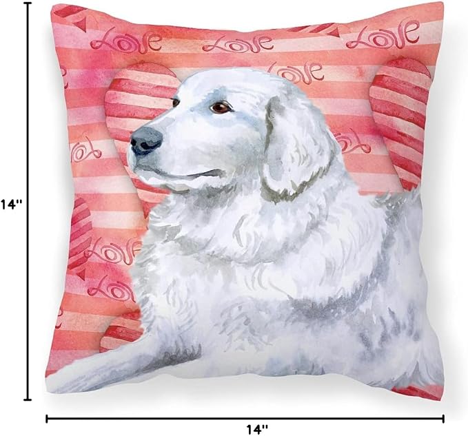 Caroline's Treasures BB9762PW1414 Maremma Sheepdog Love Fabric Decorative Pillow, Red Machine Washable, Indoor Outdoor Decorative Pillow for Couch, Bed or Patio, 14Hx14W