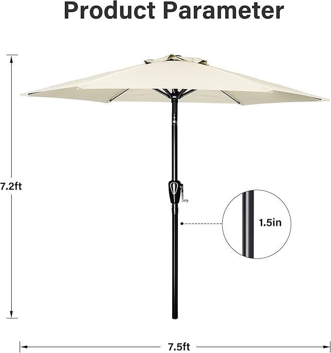 Simple Deluxe 2 Pack 7.5' Patio Umbrella Outdoor Table Market Yard Umbrella with 6 Sturdy Ribs for Backyard, Pool, Garden, Deck, Creamy White