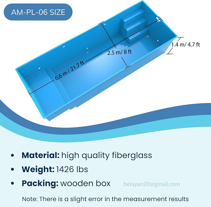 Fiberglass Swimming Pools Size 21.32' x 8.04' x 4.76' Outdoor Swimming Pools Shell, Big Pools for Backyard Beach Swimming Pool for Adults, Children with Water Pump and Sand Tank