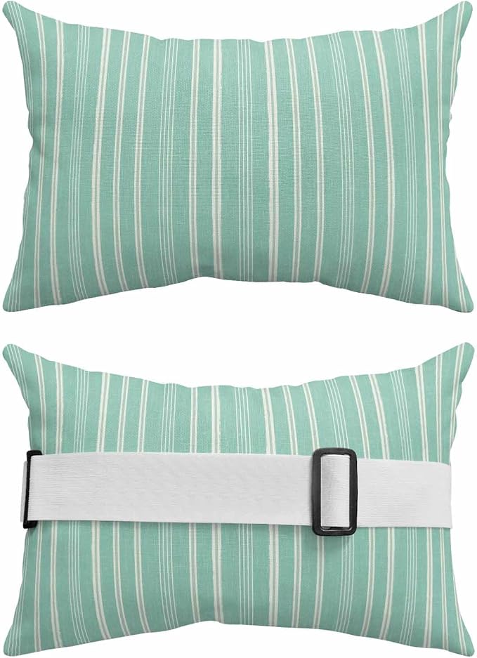 Pack of 4 Outdoor Lumbar Pillow Covers 11x16 Inch, Teal Green Striped Waterproof Throw Pillow Covers Set, Modern Farmhouse Art Stripes Indoor&Outdoor Decorative Cushion Cases for Patio Porch Car