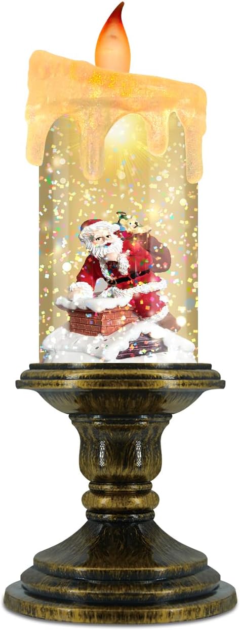 AOMIL Christmas Flameless Candles, Flickering LED Candles with Timer, Snow Globe Candle Lights for Christmas Decorations