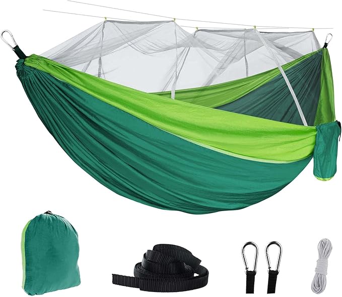 Hammocks for Camping with Cover, Portable Hammock for Trees, Double Hammock with Mosquito Net Double, Hammocks for Outside 2 Person, for Beach, Backyard, Patio