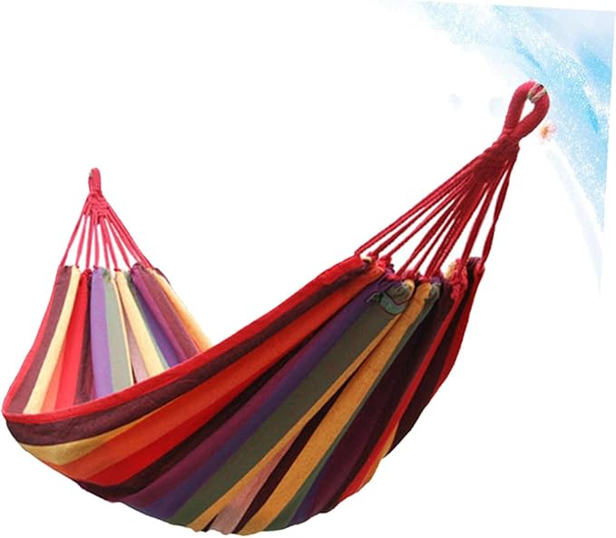 FOMIYES Camping Hammock and Canvas Hanging Swing for Outdoor Garden Indoor Use, Portable 190x85cm Striped Rainbow Color Hammock Chair for Patio and Camping