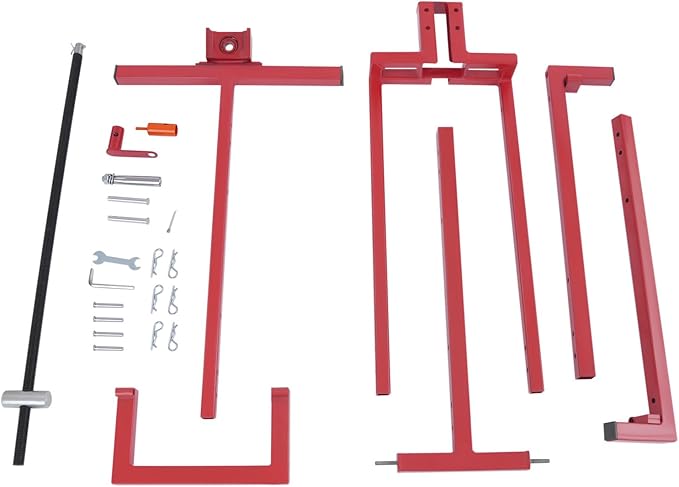 Lawn Mower Lift Jack,880 Lbs Capacity Telescopic Maintenance Jack Lawn Tractor Lift Tools Repair Bracket with Crank Handle,Foldable Ride on Lawn Tractor Lifter for Lawn Mowers and Garden Tractors,Red