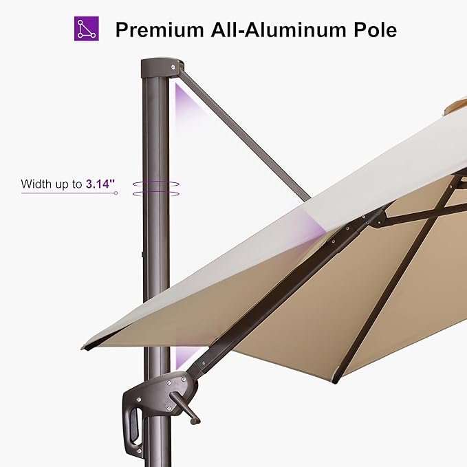 PURPLE LEAF 10' X 10' Patio Cantilever Umbrella with Base Included Antique Bronze Square Outdoor Umbrella with 360° Rotation and Aluminum Offset Hanging for Garden Backyard Pool, Beige