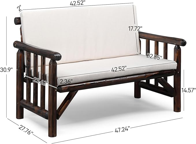 VINGLI Outdoor Patio Furniture Sets 4-Piece, Fir Wood Patio Couch Sets w/Coffee Table, Outdoor Conversation Sectional Set with Removable Cushion for Garden, Lawn, Balcony (Cabonized Color)