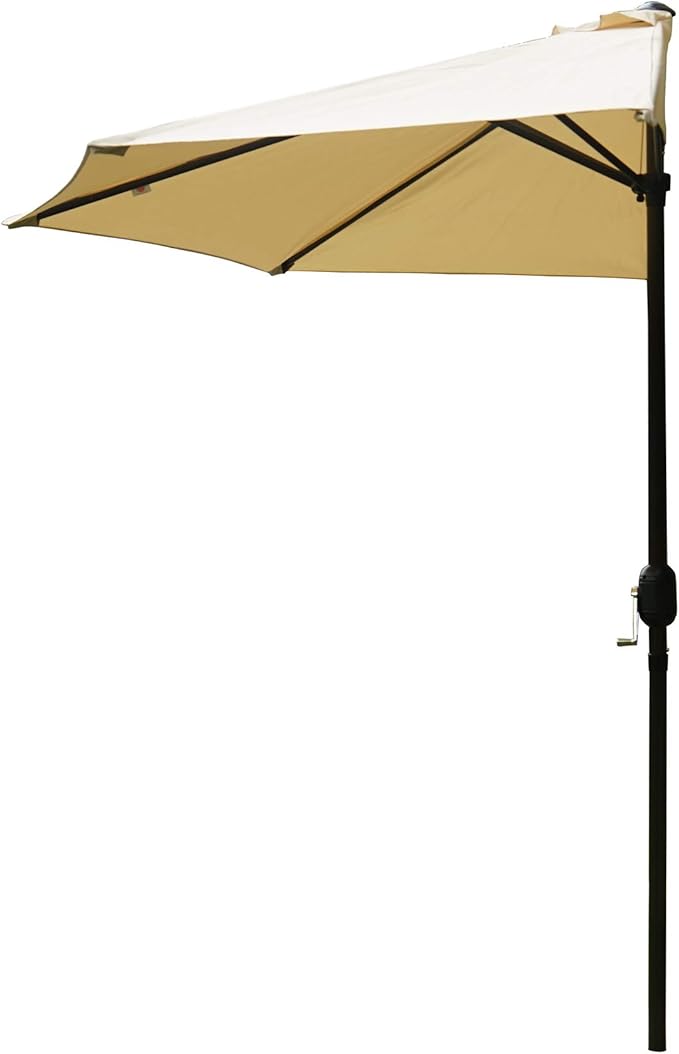 Kozyard 9 Ft Half Round Outdoor Patio Market Umbrella with 5 Ribs for Balcony Deck Garden or Terrace Shade