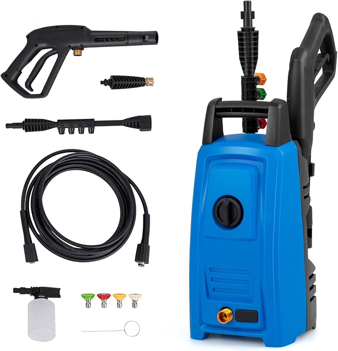 COSTWAY Electric Pressure Washer, Max 1900 PSI 1.8 GPM Power Washer with 4 Nozzles, Foam Bottle & Spray Gun, Portable Pressured Cleaner with 35.5 ft Power Cord & 20 ft Hose for Cars, Siding, Driveways