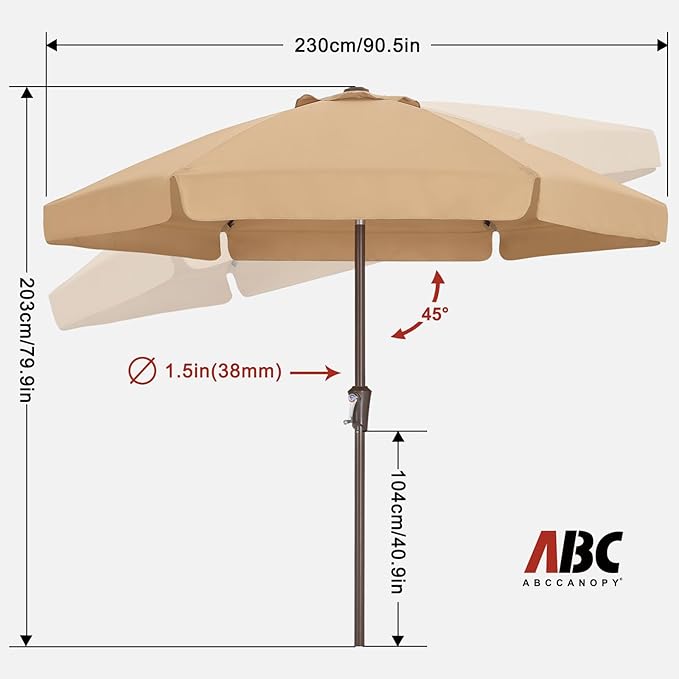ABCCANOPY 7.5ft Scalloped Patio Umbrella, Outdoor Table Umbrella with Tilt and Crank, Fiberglass Ribs Deck Umbrella for Patio, Pool, Garden, Picnic (Tan)