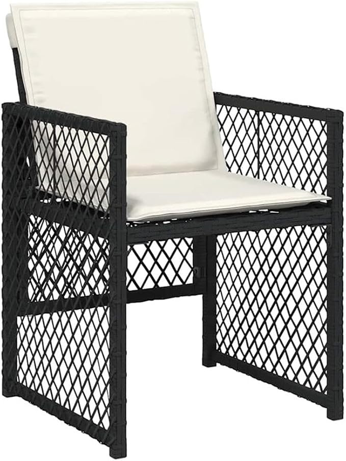 Afuera Living 9-Piece Patio Dining Set, Poly Rattan and Powder-Coated Steel, Black/Cream White, 41.7 x 86.6 x 28.7 in, Tempered Glass Top, Weather-Resistant Outdoor Furniture for Garden, Balcony, or