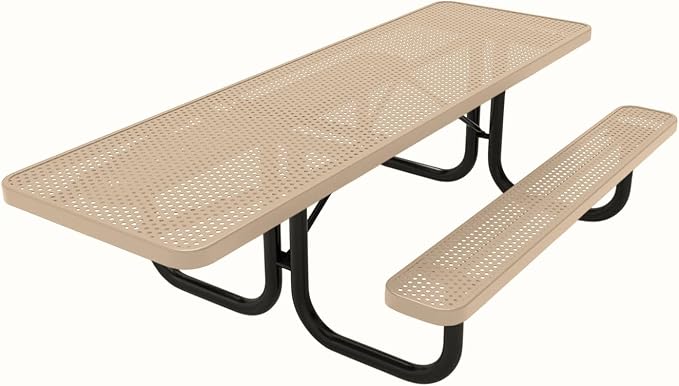 COATEDOUTDOORFURNITURE Coated Outdoor Furniture Heavy-Duty Portable ADA-Compliant Outdoor Picnic Table, Punched Steel Patio Dining Furniture Made in America (8ft Rectangular, One-Side Handicap, Tan)
