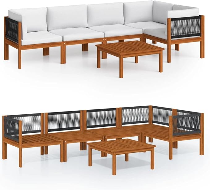 Patio Lounge Set with Cushions,Outdoor Patio Furniture,Outdoor Chat Conversation Set,for Patio,Backyard,Garden,Outdoor,6 Piece Cream Solid Acacia Wood
