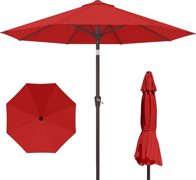 Kingdura 10FT Outdoor Patio Umbrella, Market Table Umbrella with Push Button Tilt and Crank, 8 Sturdy Fiberglass Ribs, UV Protection for Pool, Lawn, Deck, Backyard, Garden (Red)