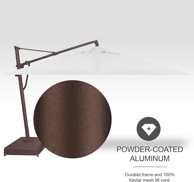 Treasure Garden AKZ PLUS Cantilever Umbrella 10'x13' Rectangular Sunbrella Natural Canopy and Bronze Frame with Stationary Base