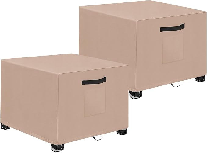 LYHNMW Outdoor Patio Ottoman Cover, 2PCS 32"L x 32"W x 20"H Waterproof Furniture Covering Protector , 600D Heavy Duty Patio Furniture Cover with Padded Handles (Khaki)