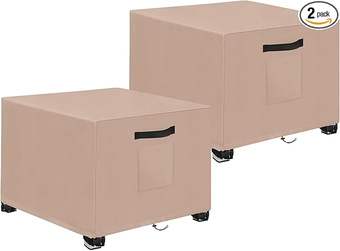 LYHNMW Outdoor Patio Ottoman Cover, 2PCS 20" L x 20" W x 18" H Waterproof Patio Ottoman Cover, 600D Heavy Duty Patio Furniture Cover with Padded Handles (Khaki)