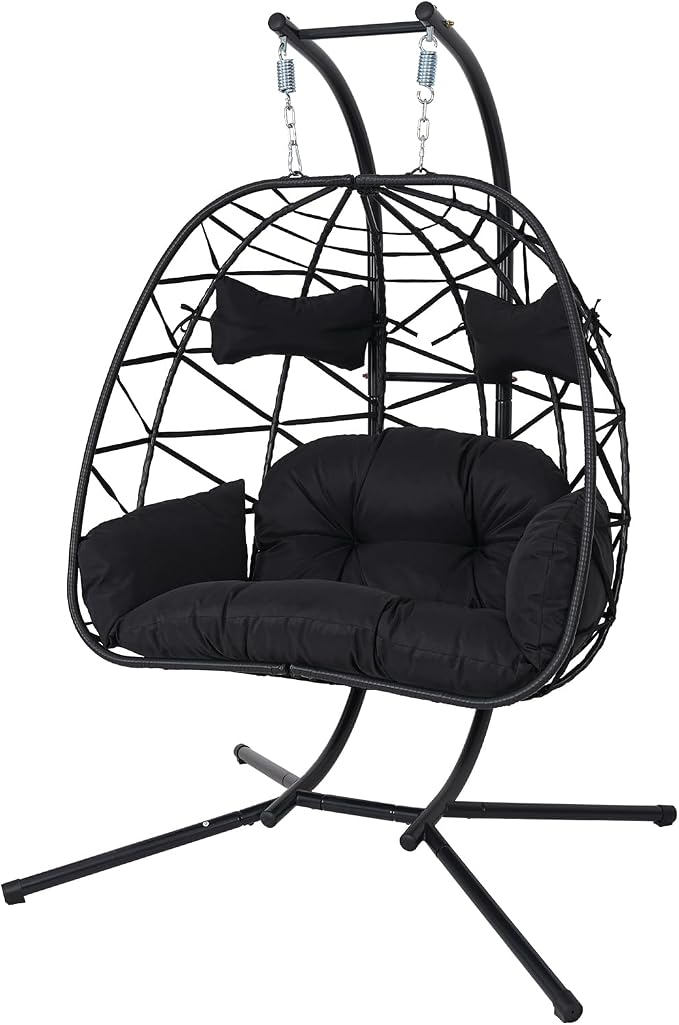 Double Egg-Shaped Hammock Chair, Swing Egg Chair, Wicker Hanging Chair with Removable Washable Cushion