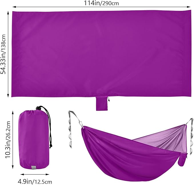 Dark Violet Solid Color Pure Plain 330lb Capacity Camping Hammock with Tree Straps Swing Hammock for Outside Camping Essentials hamacas para adultos 2 Personas