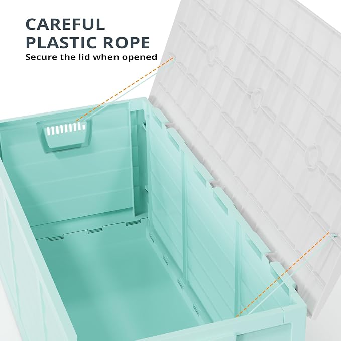 Outvita Foldable 75 Gallon Outdoor Storage Box, Plastic Storage Containers with Lid, Patio Deck Box Furniture for Garden, Pool, Balcony, Yard (Green)