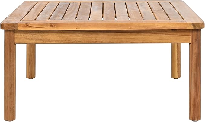 Christopher Knight Home Coby 3-Piece Acacia Wood Patio Furniture Set, Outdoor Conversation Sofa Set with Coffee Table and Ottoman, Patio Sectional Chat Set for Backyard or Balcony, Teak+Beige