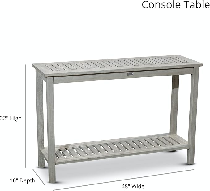 DTY Outdoor Living Eucalyptus Wood Console Table, Two-Shelf Outdoor Buffet, Silver Gray Weather-Resistant Finish