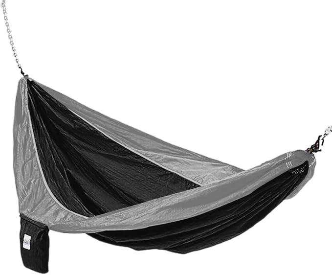 Hammaka Parachute Silk Lightweight Portable Double Hammock, Black/Grey