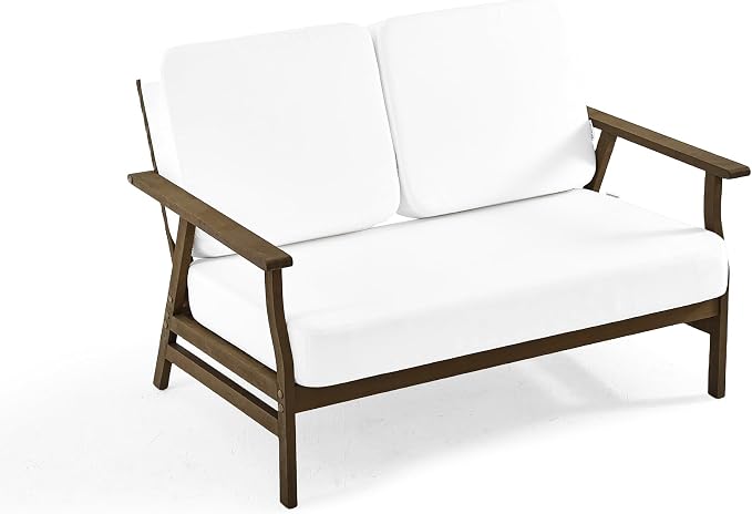 3 Pieces Patio Furniture Sets, Teak Wood Outdoor Sectional Furniture with Coffee Table, 5 Seats Patio Sofa Couch Conversation Set for Backyard Deck - Beige
