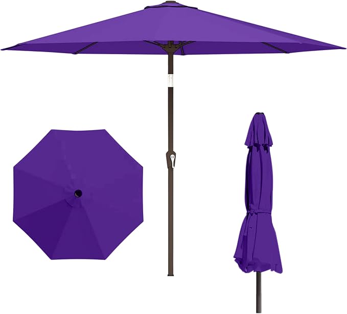 11FT Patio Umbrella, Outdoor Umbrella with with 8 Sturdy Fiberglass Ribs,Market Table Umbrella with Push Button Tilt and Crank,Suit for Backyard,Garden,Pool,Deck(Dark Purple)