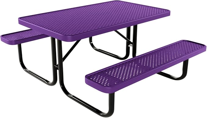 COATEDOUTDOORFURNITURE Heavy-Duty Portable Outdoor Kids Table, Punched Steel Kids Picnic Table, Commercial-Grade Picnic Table, Made in America (4ft Rectangular, Childrens, Textured Purple)