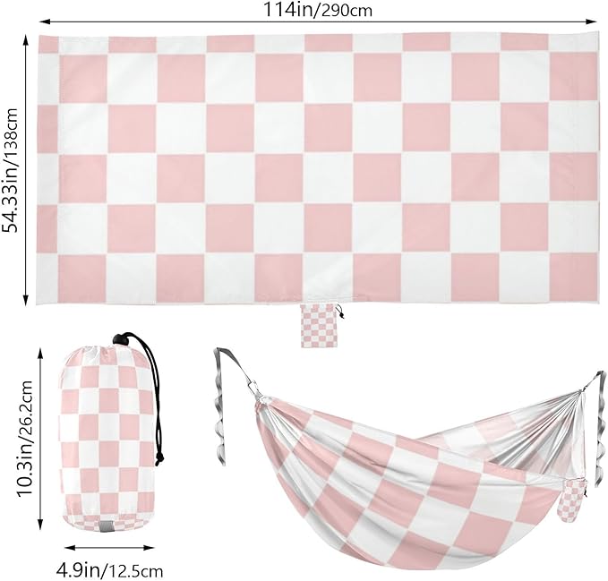 Cute Pink Checkerboard 330lb Capacity Camping Hammocks with Tree Straps Indoor Hammock for Camping Travel Accessories accesorios para Camping