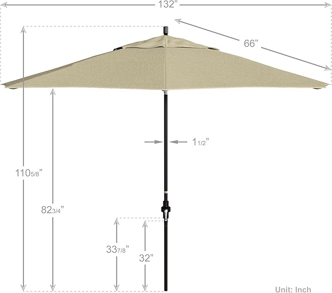 California Umbrella 11Ft Premium Sunbrella Patio Umbrella, Hand-Crank, Tilt-Collar, Bronze Frame, Canvas Fabric