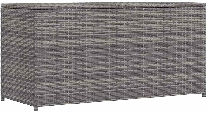 Grey Poly Rattan Deck Box 47x47x24 in Outdoor Storage Chest with Collapsible Frame, UV & Rain-Resistant Patio Garden Ottoman for Cushions, Tools & Toys, Assembly in Two