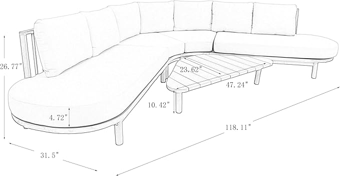 Christopher Knight Home Gemsy 118" Acacia Wood Outdoor Patio Furniture Set with Cushion, Outdoor Half Moon Curved Sectional Sofa Set with Coffee Table, Patio Sectional Sofa Set, Beige+Light Teak