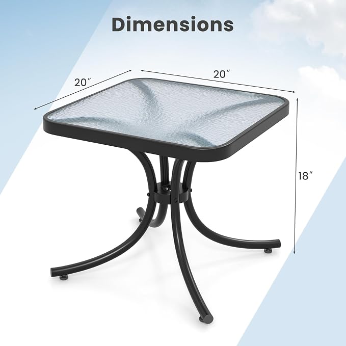 Tangkula Outdoor Bistro Table, 20 Inches Patio Side Table with Tempered Glass Tabletop & Steel Frame, Patio Coffee End Table for Backyard, Lawn, Garden (Black)