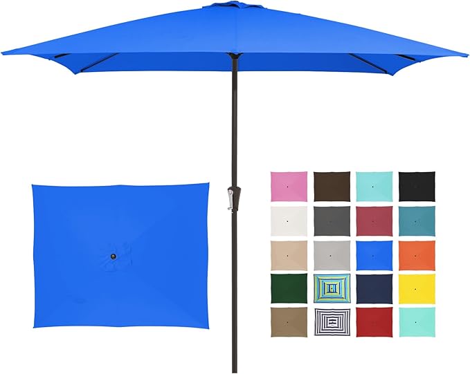 JEAREY 8x10 ft Rectangular Patio Umbrellas Outdoor Table Market Umbrella w/Crank, 8 Sturdy Ribs, UV Protection Windproof Sunproof for Garden, Deck, Backyard, Pool(Royal Blue)