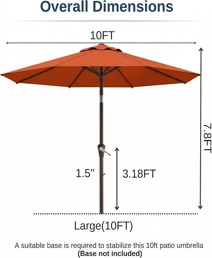 10FT Patio Umbrella, Outdoor Umbrella with Push Button Tilt and Crank, 8 Sturdy Ribs, UV Protection & Waterproof Market Umbrella for Pool, Backyard, Beach,Deck (Orange)