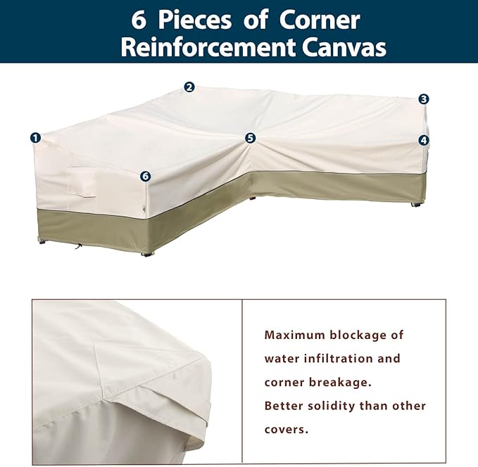Outdoor Sectional Cover-L-Shaped Patio Furniture Covers Waterproof Rip-Stop Anti-UV 600D Heavy Duty Outdoor Couch Sofa Cover with 3 Air Vents, 120''L (90''L) 33''D 35''H, Light Green