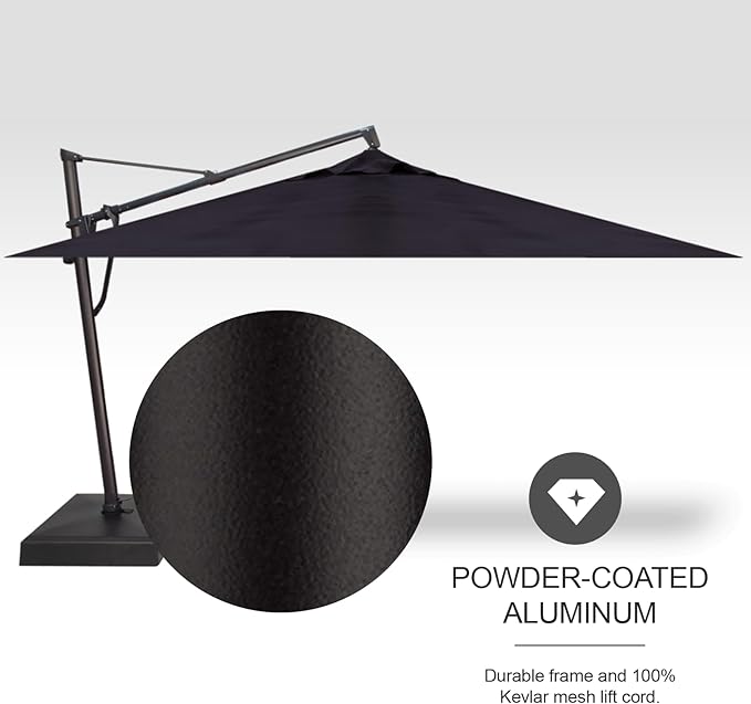 Treasure Garden AKZ PLUS Cantilever Umbrella 10'x13' Rectangular Obravia Navy Canopy and Black Frame with Rolling Base