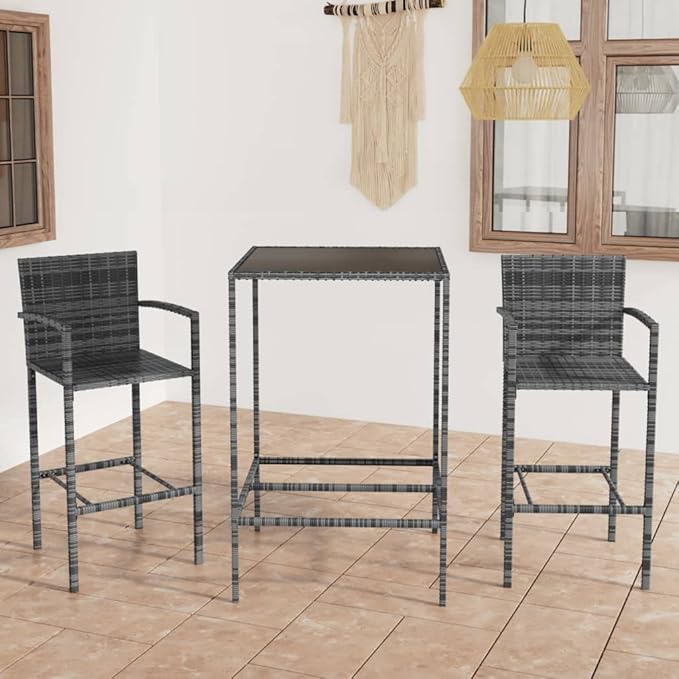 Patio Bar Set with Cushions,Garden Table and Chairs Sets,Garden Conversation Sets, Outdoor Patio Furniture,for Patio,Backyard,Garden,3 Piece Poly Rattan Gray