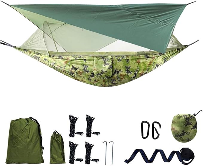 Camping Hammock with Rain Fly and Bug Net Hammock with Mosquito Net Portable Hammock and Canopy Hanging Hammock for 2 Person Hammocks for Trees Lightweight Hammock(Camouflage)