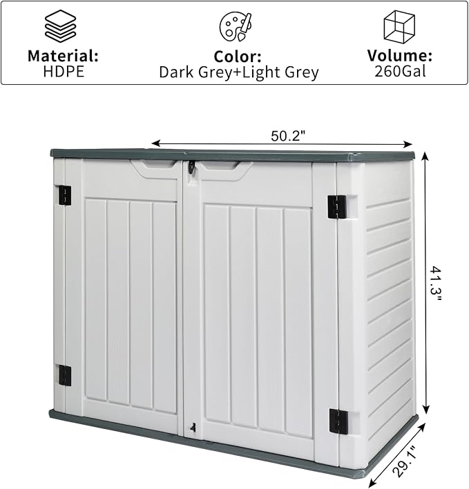 JHshop Outdoor Storage Deck Box, 260 Gallon Patio Bin & Bench, Outdoor Patio Storage Box 260 Gallon Deck Box, Deckbox HDPE, for Patio Furniture 50" W x 29" D x 41" H