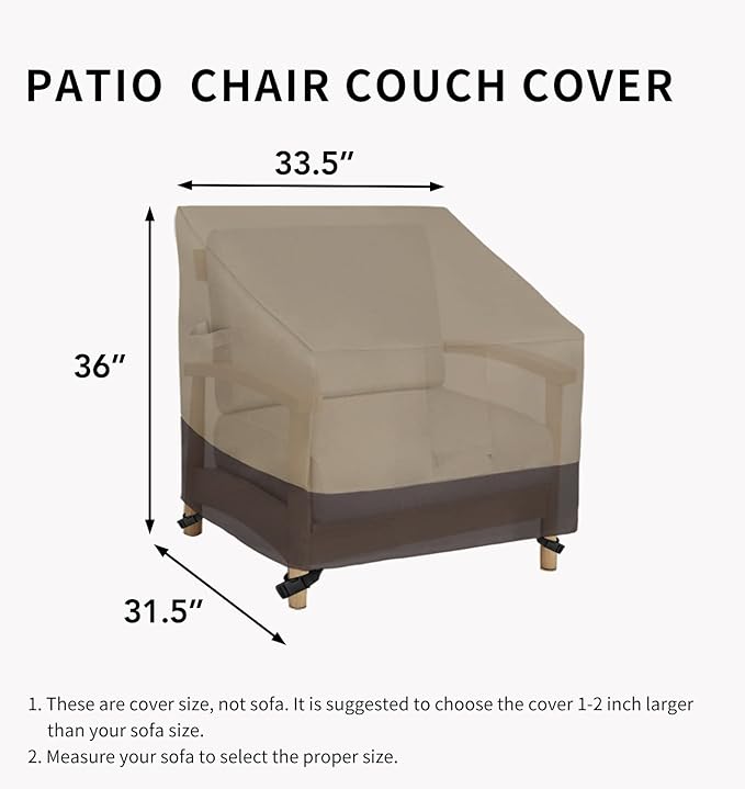 Easy-Going Outdoor Chair Cover Waterproof, Heavy Duty Patio Chair Cover, Windproof Outdoor Furniture Cover with Air Vent (2 Pack-33.5Wx31.5Dx36H inch, Camel/Dark Brown)