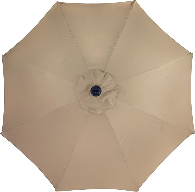 Northlight 9ft Solar Lighted Outdoor Patio Market Umbrella with Hand Crank and Tilt, Taupe