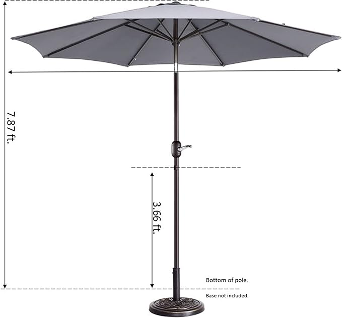 Pure Garden 9' Outdoor Patio Umbrella with 8 Ribs, Aluminum Pole and Push Button Tilt, Fade Resistant Market Umbrella (Gray)