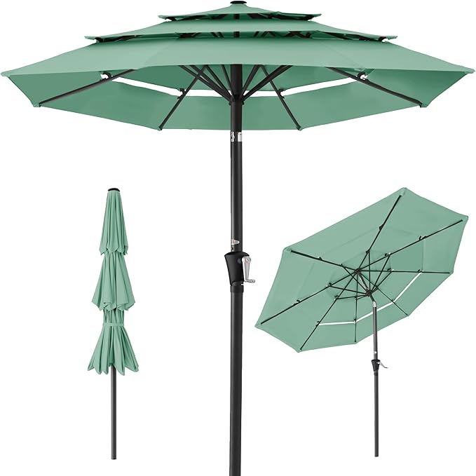 Best Choice Products 10ft 3-Tier Market Patio Umbrella, Outdoor Sun Shade with Tilt, Crank Lift, 8 Ribs for Backyard, Deck, Poolside