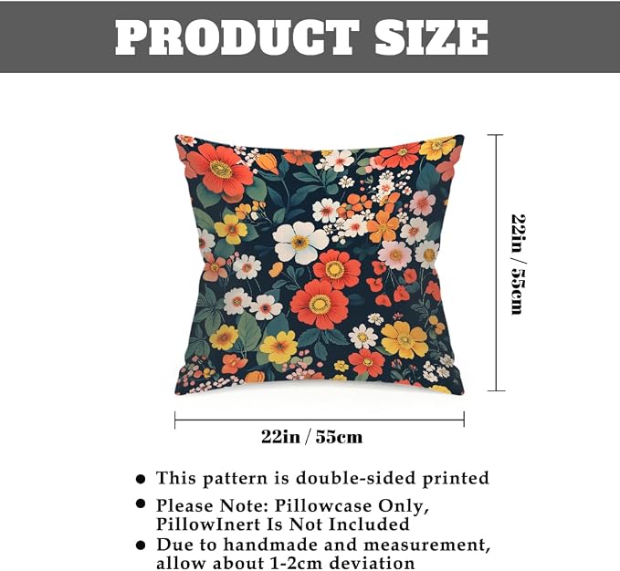 22x22 Inch Outdoor Pillow Covers Set of 2 Waterproof Throw Pillow Covers Decorative Couch Cushion Covers Art Flowers Leaves Square Pillowcases Protectors for Patio Garden Sofa